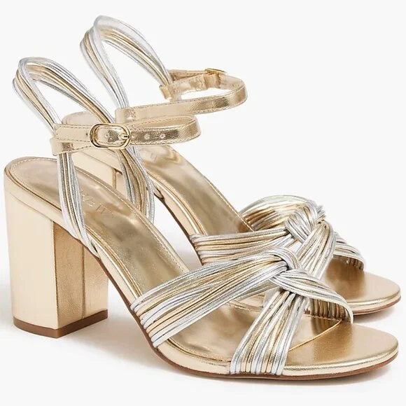 ✨ J.Crew Metallic Gold & Silver Strappy Heels - Size 10 - - Picture 1 of 9